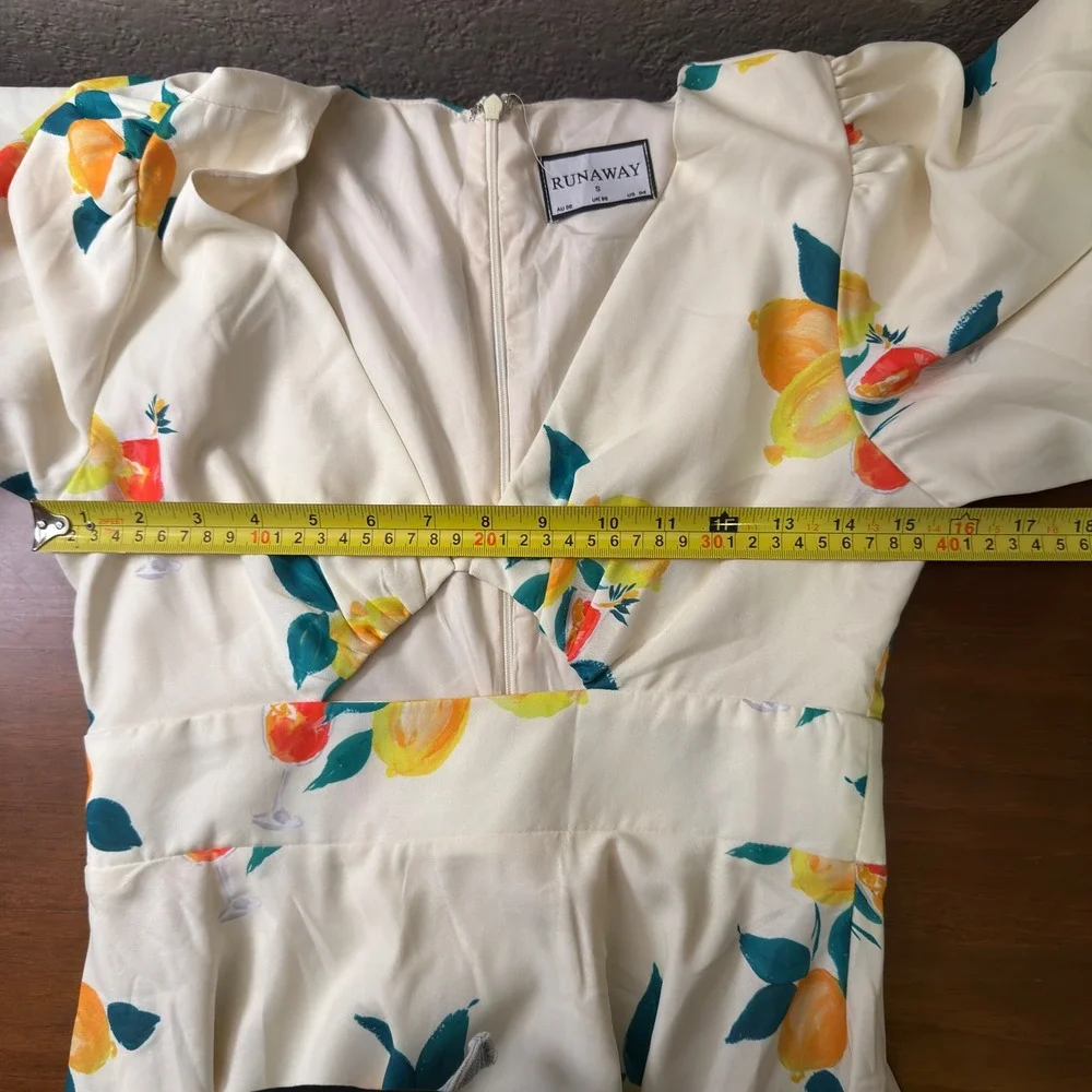 Runaway Cocktail Hour Mini Dress Size S Floral Fruit Print V Neck Short‎ Sleeve